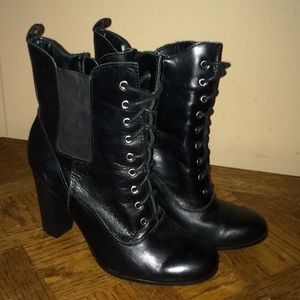 High heeled leather boots